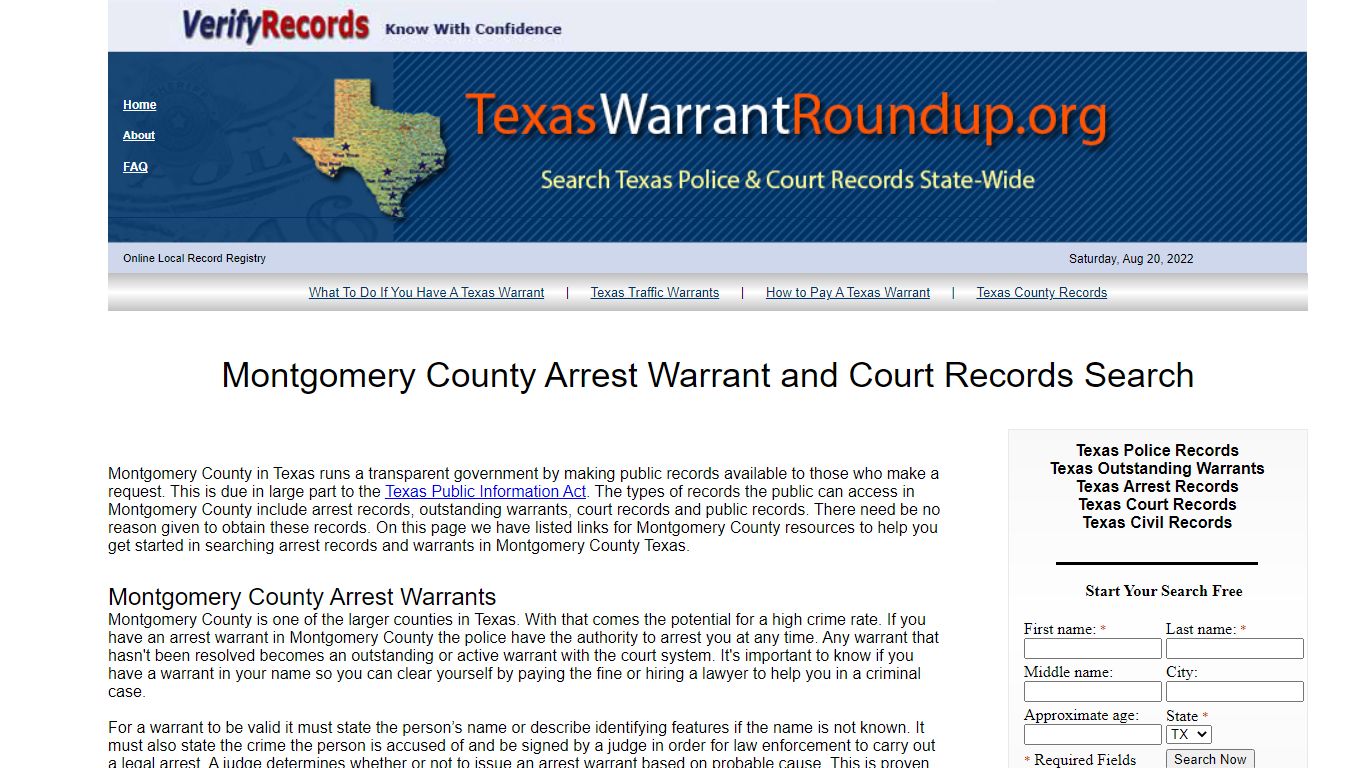 Montgomery County Arrest Warrants Search - TEXAS WARRANT ROUNDUP.ORG