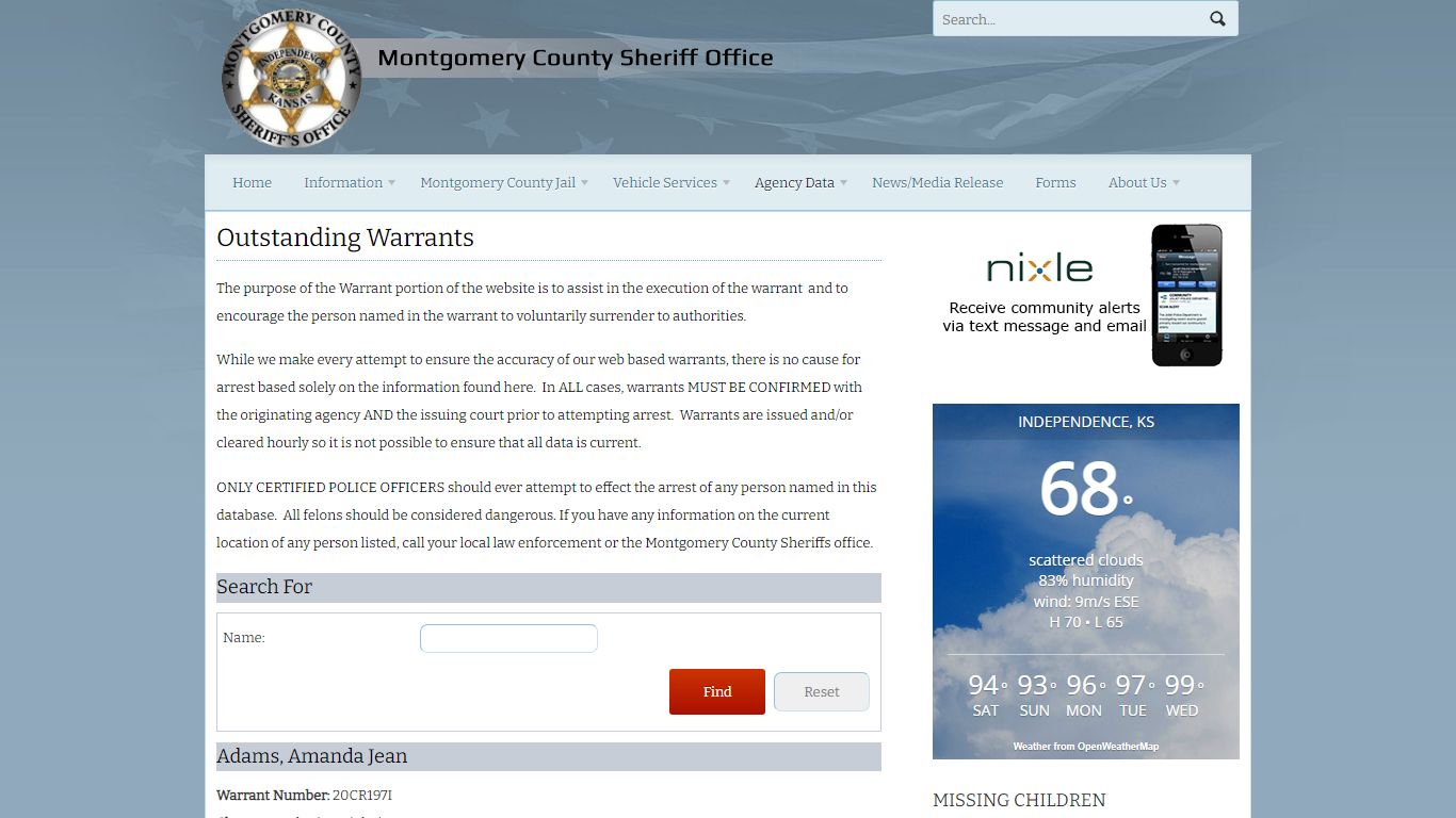 Outstanding Warrants | Montgomery County Sheriff's Office Website